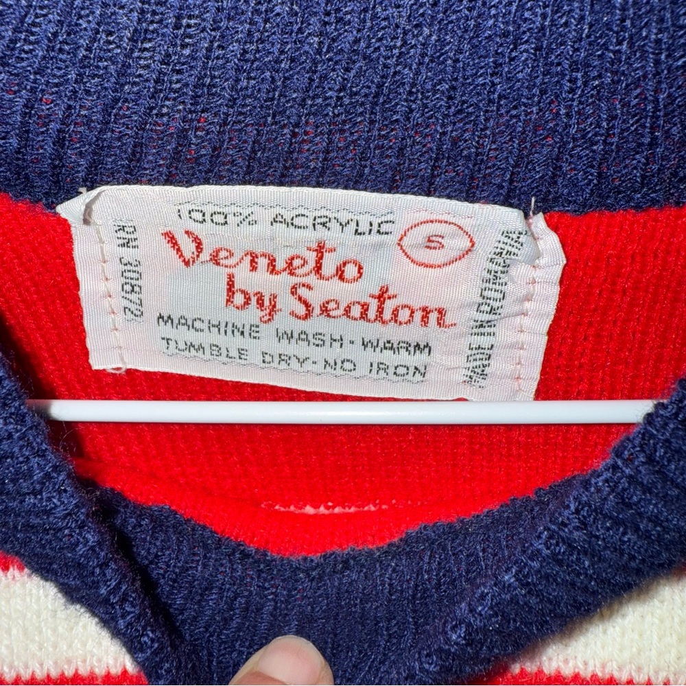 Vintage 60s 70s Veneto by Seaton Ski Sweater Red White Blue DEADSTOCK Knit SM - Picture 3 of 5
